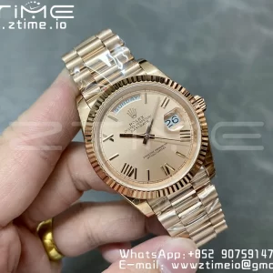 Rolex DayDate 228235 40mm RG GMF 1:1 Best Edition RG Dial Roman Markers Fluted Bezel on RG Bracelet A2836 (Tungsten Heavy Version) - Super Clone Watch | 1:1 Best Version
