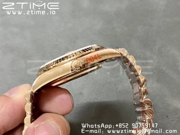 Rolex DayDate 228235 40mm RG GMF 1:1 Best Edition RG Dial Roman Markers Fluted Bezel on RG Bracelet A2836 (Tungsten Heavy Version) - Super Clone Watch | 1:1 Best Version