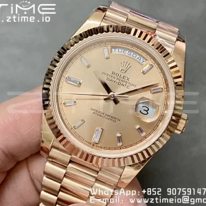 Rolex DayDate 228235 40mm RG GMF 1:1 Best Edition RG Dial Diamonds Markers Fluted Bezel on RG Bracelet A2836 (Tungsten Heavy Version) - Super Clone Watch | 1:1 Best Version