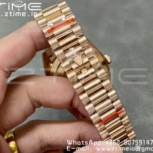 Rolex DayDate 228235 40mm RG GMF 1:1 Best Edition RG Dial Diamonds Markers Fluted Bezel on RG Bracelet A2836 (Tungsten Heavy Version) - Super Clone Watch | 1:1 Best Version