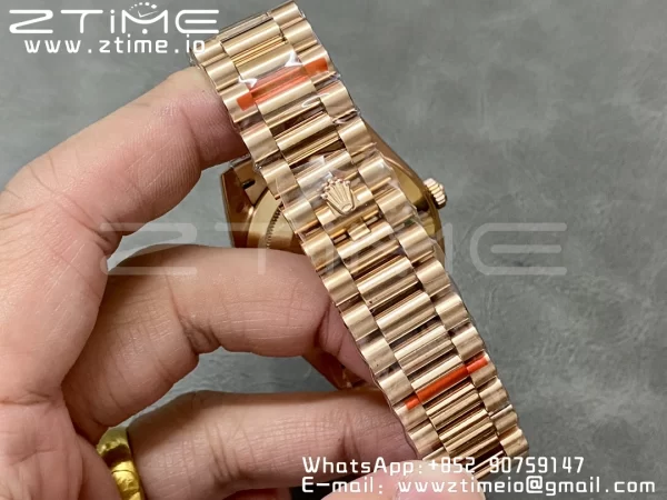 Rolex DayDate 228235 40mm RG GMF 1:1 Best Edition RG Dial Diamonds Markers Fluted Bezel on RG Bracelet A2836 (Tungsten Heavy Version) - Super Clone Watch | 1:1 Best Version