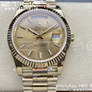 Rolex DayDate 228238 40mm YG GMF 1:1 Best Edition YG Dial  Fluted Bezel on YG Bracelet A2836 (Tungsten Heavy Version) - Super Clone Watch | 1:1 Best Version