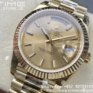Rolex DayDate 228238 40mm YG GMF 1:1 Best Edition YG Dial  Fluted Bezel on YG Bracelet A2836 (Tungsten Heavy Version) - Super Clone Watch | 1:1 Best Version