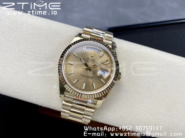 Rolex DayDate 228238 40mm YG GMF 1:1 Best Edition YG Dial  Fluted Bezel on YG Bracelet A2836 (Tungsten Heavy Version) - Super Clone Watch | 1:1 Best Version