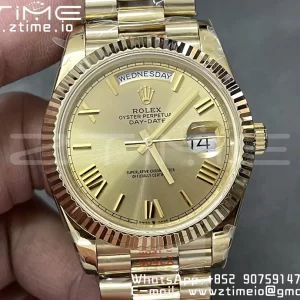 Rolex DayDate 228238 40mm YG GMF 1:1 Best Edition YG Dial Roman Markers Fluted Bezel on YG Bracelet A2836 (Tungsten Heavy Version) - Super Clone Watch | 1:1 Best Version