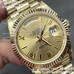 Rolex DayDate 228238 40mm YG GMF 1:1 Best Edition YG Dial Roman Markers Fluted Bezel on YG Bracelet A2836 (Tungsten Heavy Version) - Super Clone Watch | 1:1 Best Version