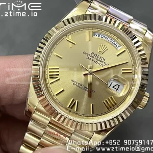 Rolex DayDate 228238 40mm YG GMF 1:1 Best Edition YG Dial Roman Markers Fluted Bezel on YG Bracelet A2836 (Tungsten Heavy Version) - Super Clone Watch | 1:1 Best Version