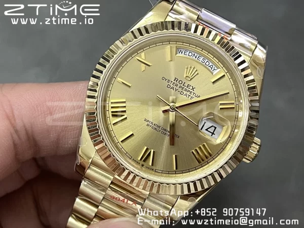 Rolex DayDate 228238 40mm YG GMF 1:1 Best Edition YG Dial Roman Markers Fluted Bezel on YG Bracelet A2836 (Tungsten Heavy Version) - Super Clone Watch | 1:1 Best Version