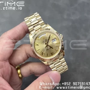 Rolex DayDate 228238 40mm YG GMF 1:1 Best Edition YG Dial Roman Markers Fluted Bezel on YG Bracelet A2836 (Tungsten Heavy Version) - Super Clone Watch | 1:1 Best Version