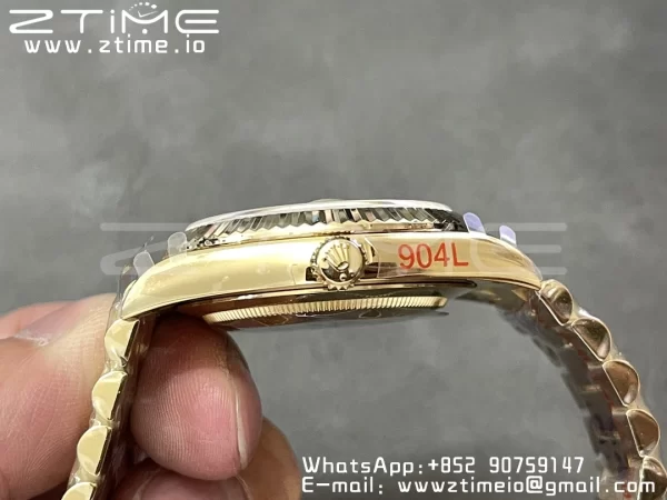 Rolex DayDate 228238 40mm YG GMF 1:1 Best Edition YG Dial Roman Markers Fluted Bezel on YG Bracelet A2836 (Tungsten Heavy Version) - Super Clone Watch | 1:1 Best Version