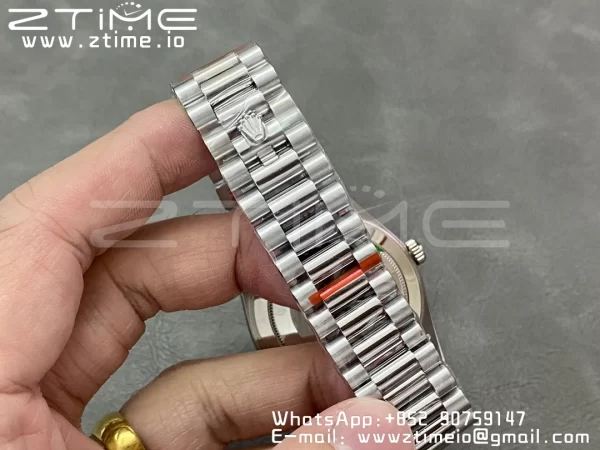 Rolex DayDate 228236 40mm GMF 1:1 Cea mai bună ediție Cadran argintiu Diamante Markers Fluted Bezel pe brățară SS A2836 (Tungsten Heavy Version) - Super Clone Watch | 1:1 Cea mai bună versiune
