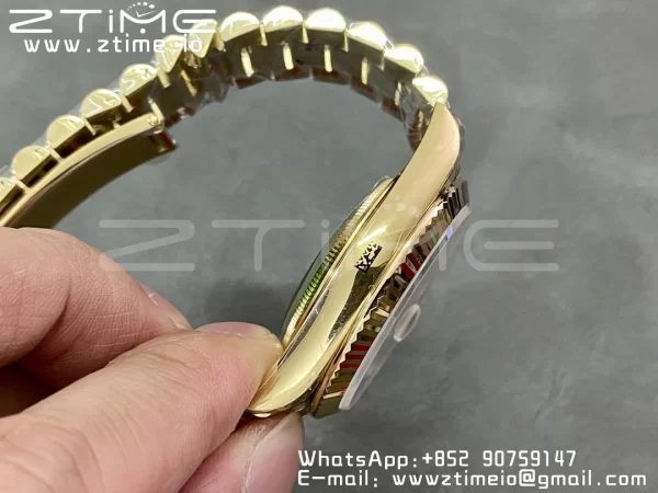 Rolex DayDate 228238 40mm YG GMF 1:1 Best Edition Silvery Dial Roman Markers Fluted Bezel on YG Bracelet A2836 (Tungsten Heavy Version) - Super Clone Watch | 1:1 Best Version