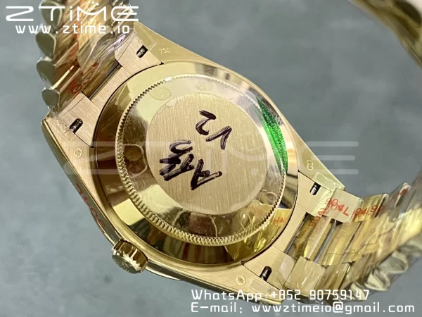 Rolex DayDate 228238 40mm YG GMF 1:1 Best Edition Silvery Dial Roman Markers Fluted Bezel on YG Bracelet A2836 (Tungsten Heavy Version) - Super Clone Watch | 1:1 Best Version