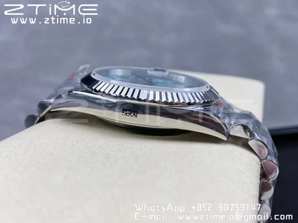 Rolex DayDate 228236 40mm GMF 1:1 Best Edition Ice Blue Dial Arabic Markers Fluted Bezel on SS Bracelet A2836 (Tungsten Heavy Version) - Super Clone Watch | 1:1 Best Version