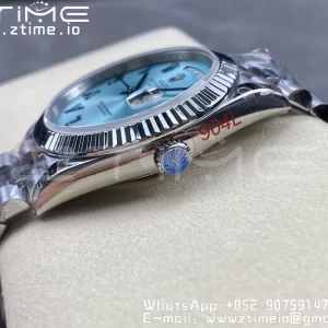 Rolex DayDate 228236 40mm GMF 1:1 Best Edition Ice Blue Dial Arabic Markers Fluted Bezel on SS Bracelet A2836 (Tungsten Heavy Version) - Super Clone Watch | 1:1 Best Version