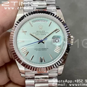 Rolex DayDate 228236 40mm GMF 1:1 Best Edition Ice Blue Dial Rome Markers Fluted Bezel on SS Bracelet A2836 (Tungsten Heavy Version) - Super Clone Watch | 1:1 Best Version