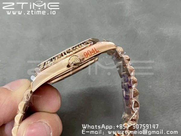 Rolex DayDate 228235 40mm RG GMF 1:1 Best Edition Brown Dial Diamonds Markers Fluted Bezel on RG Bracelet A2836 (Tungsten Heavy Version) - Super Clone Watch | 1:1 Best Version