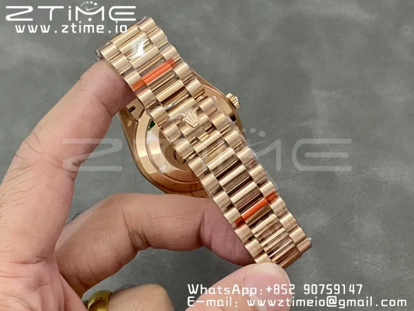 Rolex DayDate 228235 40mm RG GMF 1:1 Best Edition Brown Dial Diamonds Markers Fluted Bezel on RG Bracelet A2836 (Tungsten Heavy Version) - Super Clone Watch | 1:1 Best Version