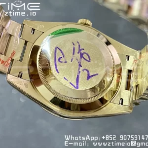 Rolex DayDate 228238 40mm YG GMF 1:1 Best Edition Black Dial Diamonds Markers Fluted Bezel on YG Bracelet A2836 (Tungsten Heavy Version) - Super Clone Watch | 1:1 Best Version