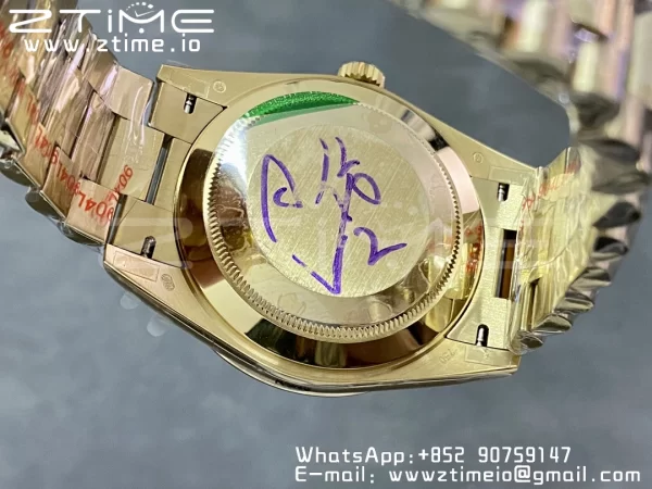 Rolex DayDate 228238 40mm YG GMF 1:1 Best Edition Black Dial Diamonds Markers Fluted Bezel on YG Bracelet A2836 (Tungsten Heavy Version) - Super Clone Watch | 1:1 Best Version