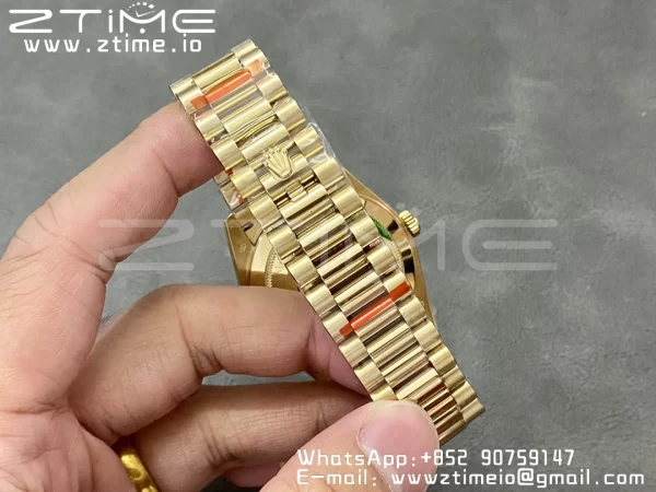 Rolex DayDate 228238 40mm YG GMF 1:1 Best Edition Black Dial Diamonds Markers Fluted Bezel on YG Bracelet A2836 (Tungsten Heavy Version) - Super Clone Watch | 1:1 Best Version