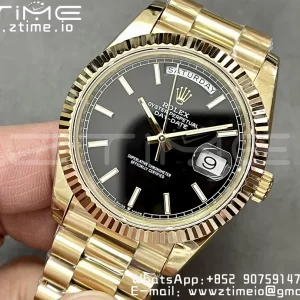 Rolex DayDate 228238 40mm YG GMF 1:1 Best Edition Black Dial Fluted Bezel on YG Bracelet A2836 (Tungsten Heavy Version) - Super Clone Watch | 1:1 Best Version