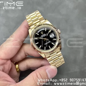 Rolex DayDate 228238 40mm YG GMF 1:1 Best Edition Black Dial Fluted Bezel on YG Bracelet A2836 (Tungsten Heavy Version) - Super Clone Watch | 1:1 Best Version