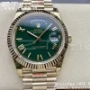 Rolex DayDate 228238 40mm YG GMF 1:1 Best Edition Green Dial Roman Markers Fluted Bezel on YG Bracelet A2836 (Tungsten Heavy Version) - Super Clone Watch | 1:1 Best Version
