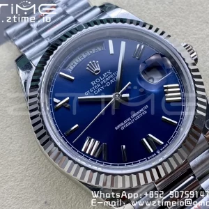 Rolex DayDate 228236 40mm GMF 1:1 Best Edition Cadran bleu Index romains Lunette cannelée sur bracelet SS A2836 (Tungsten Heavy Version) - Super Clone Watch | 1:1 Best Version