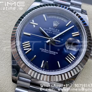 Rolex DayDate 228236 40mm GMF 1:1 Best Edition Cadran bleu Index romains Lunette cannelée sur bracelet SS A2836 (Tungsten Heavy Version) - Super Clone Watch | 1:1 Best Version