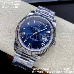 Rolex DayDate 228236 40mm GMF 1:1 Best Edition Cadran bleu Index romains Lunette cannelée sur bracelet SS A2836 (Tungsten Heavy Version) - Super Clone Watch | 1:1 Best Version