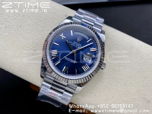 Rolex DayDate 228236 40mm GMF 1:1 Best Edition Cadran bleu Index romains Lunette cannelée sur bracelet SS A2836 (Tungsten Heavy Version) - Super Clone Watch | 1:1 Best Version