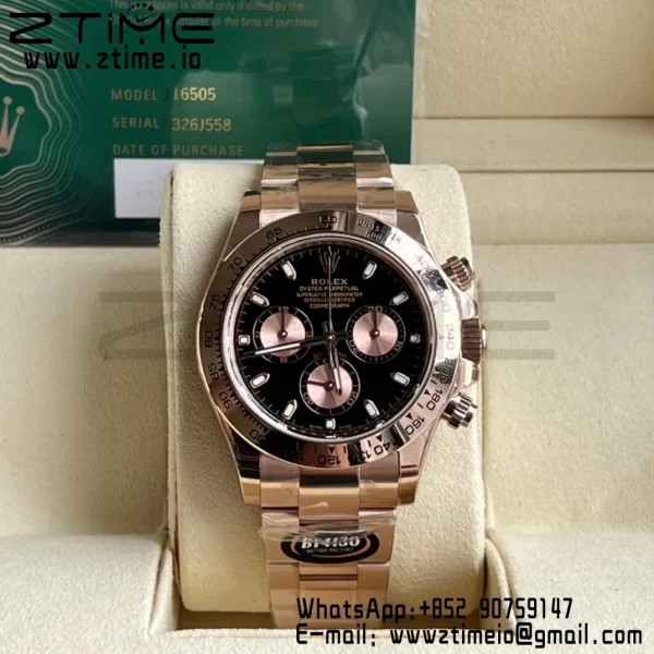 Rolex Daytona 116505 BTF 1:1 Best Edition Quadrante nero/RG su bracciale RG SA4130 - Orologio super clone | 1:1 Best Version