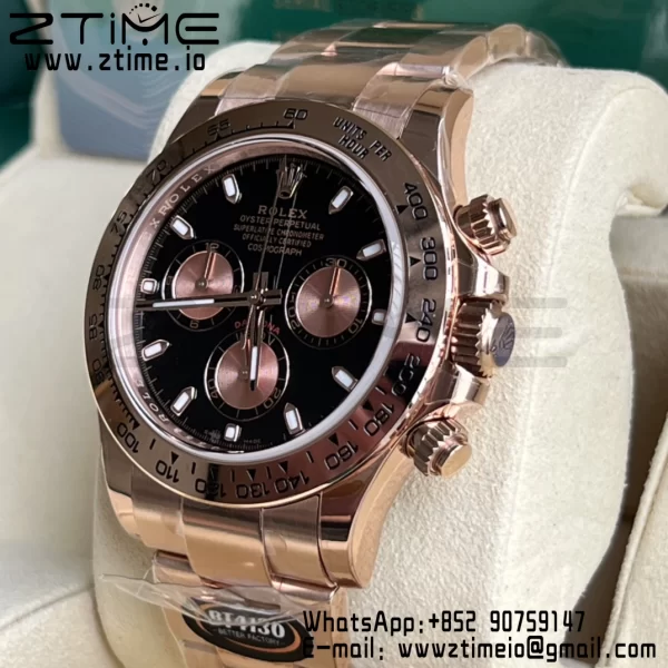 Rolex Daytona 116505 BTF 1:1 Best Edition Quadrante nero/RG su bracciale RG SA4130 - Orologio super clone | 1:1 Best Version