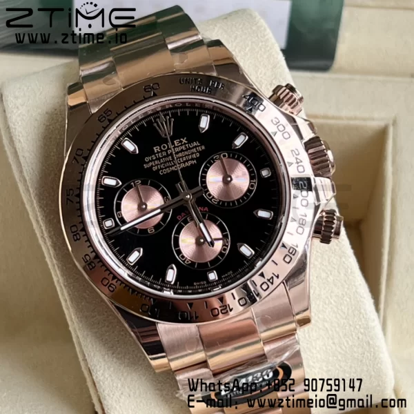 Rolex Daytona 116505 BTF 1:1 Best Edition Quadrante nero/RG su bracciale RG SA4130 - Orologio super clone | 1:1 Best Version