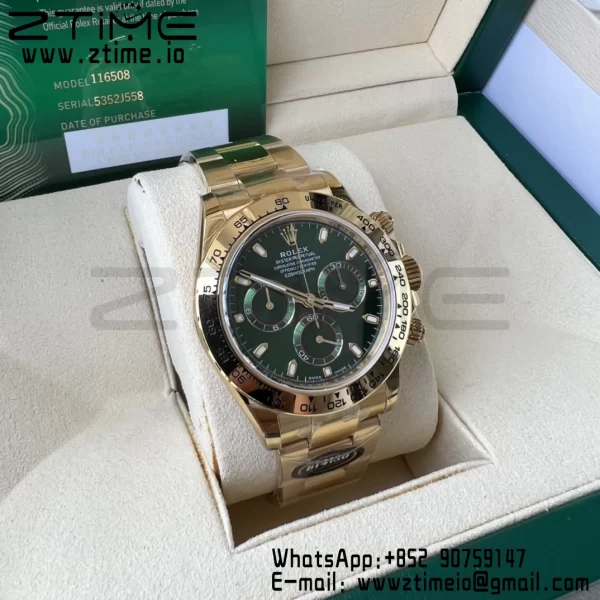 Rolex Daytona 116508 BTF 1:1 Best Edition Green Dial on YG Bracelet SA4130 - Super Clone Watch | 1:1 Best Version