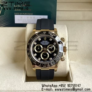 Rolex Daytona 116518 BTF 1:1 Best Edition Black Diamonds Dial on Oysterflex Rubber Strap SA4130 V2 - Super Clone Watch | 1:1 Best Version