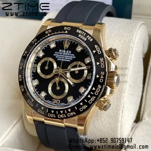 Rolex Daytona 116518 BTF 1:1 Best Edition Black Diamonds Dial on Oysterflex Rubber Strap SA4130 V2 - Super Clone Watch | 1:1 Best Version