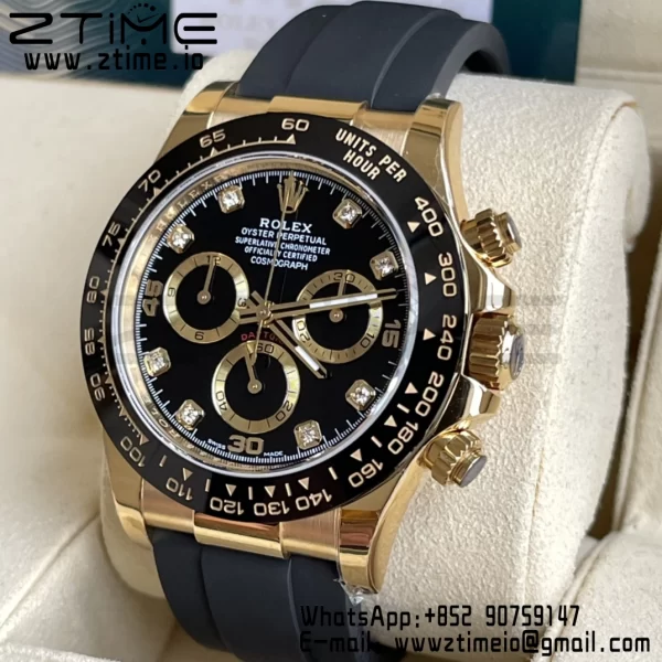 Rolex Daytona 116518 BTF 1:1 Best Edition Black Diamonds Dial on Oysterflex Rubber Strap SA4130 V2 - Super Clone Watch | 1:1 Best Version