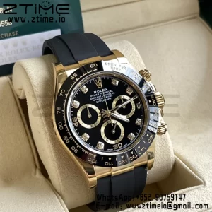 Rolex Daytona 116518 BTF 1:1 Best Edition Black Diamonds Dial on Oysterflex Rubber Strap SA4130 V2 - Super Clone Watch | 1:1 Best Version