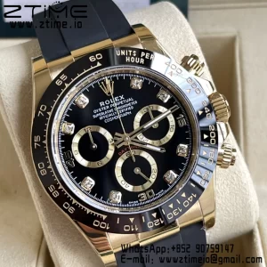 Rolex Daytona 116518 BTF 1:1 Best Edition Black Diamonds Dial on Oysterflex Rubber Strap SA4130 V2 - Super Clone Watch | 1:1 Best Version