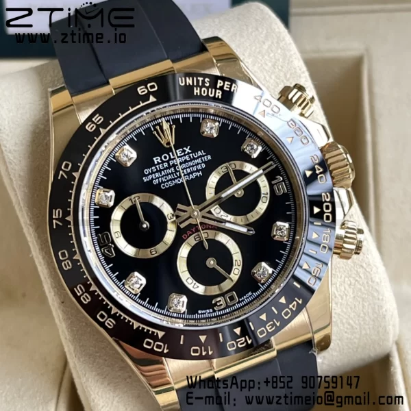 Rolex Daytona 116518 BTF 1:1 Best Edition Black Diamonds Dial on Oysterflex Rubber Strap SA4130 V2 - Super Clone Watch | 1:1 Best Version