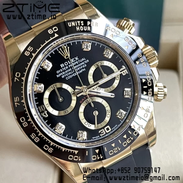 Rolex Daytona 116518 BTF 1:1 Best Edition Black Diamonds Dial on Oysterflex Rubber Strap SA4130 V2 - Super Clone Watch | 1:1 Best Version