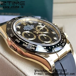 Rolex Daytona 116518 BTF 1:1 Best Edition Black Diamonds Dial on Oysterflex Rubber Strap SA4130 V2 - Super Clone Watch | 1:1 Best Version