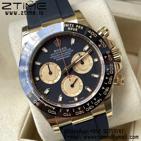 Rolex Daytona 116518 BTF 1:1 Best Edition Paul Newman Schwarz/YG Zifferblatt auf Oysterflex Kautschukband SA4130 V2 - Super Clone Watch | 1:1 Best Version
