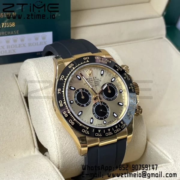 Daytona 116518 BTF 1:1 Best Edition YG/quadrante nero su cinturino in gomma Oysterflex SA4130 V2 - Orologio super clone | 1:1 Best Version