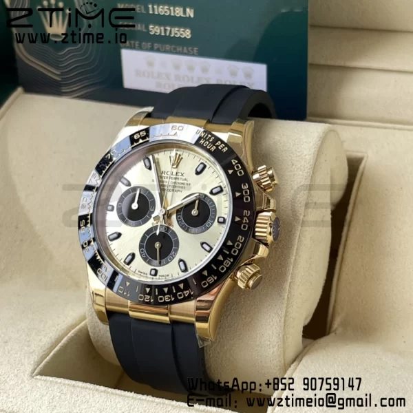 Daytona 116518 BTF 1:1 Best Edition YG/quadrante nero su cinturino in gomma Oysterflex SA4130 V2 - Orologio super clone | 1:1 Best Version