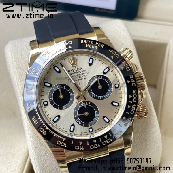 Daytona 116518 BTF 1:1 Best Edition YG/quadrante nero su cinturino in gomma Oysterflex SA4130 V2 - Orologio super clone | 1:1 Best Version