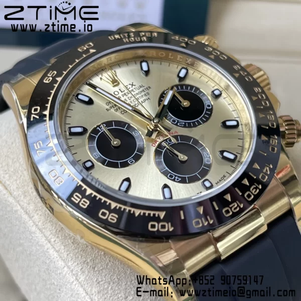 Daytona 116518 BTF 1:1 Best Edition YG/quadrante nero su cinturino in gomma Oysterflex SA4130 V2 - Orologio super clone | 1:1 Best Version