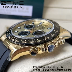 Daytona 116518 BTF 1:1 Best Edition YG/quadrante nero su cinturino in gomma Oysterflex SA4130 V2 - Orologio super clone | 1:1 Best Version